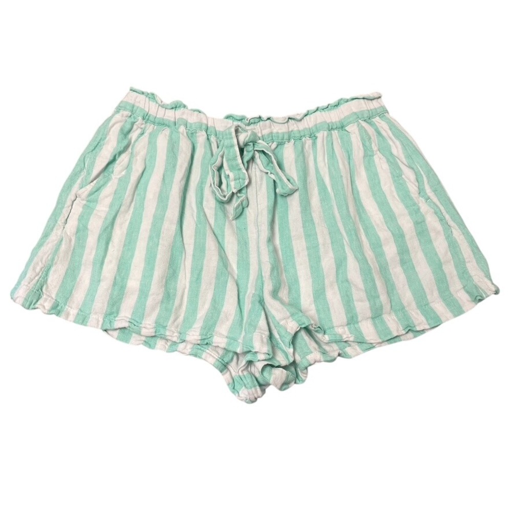 Stoney Clover Lane Shorts Womens Medium M Green Striped Linen Blend Drawstring